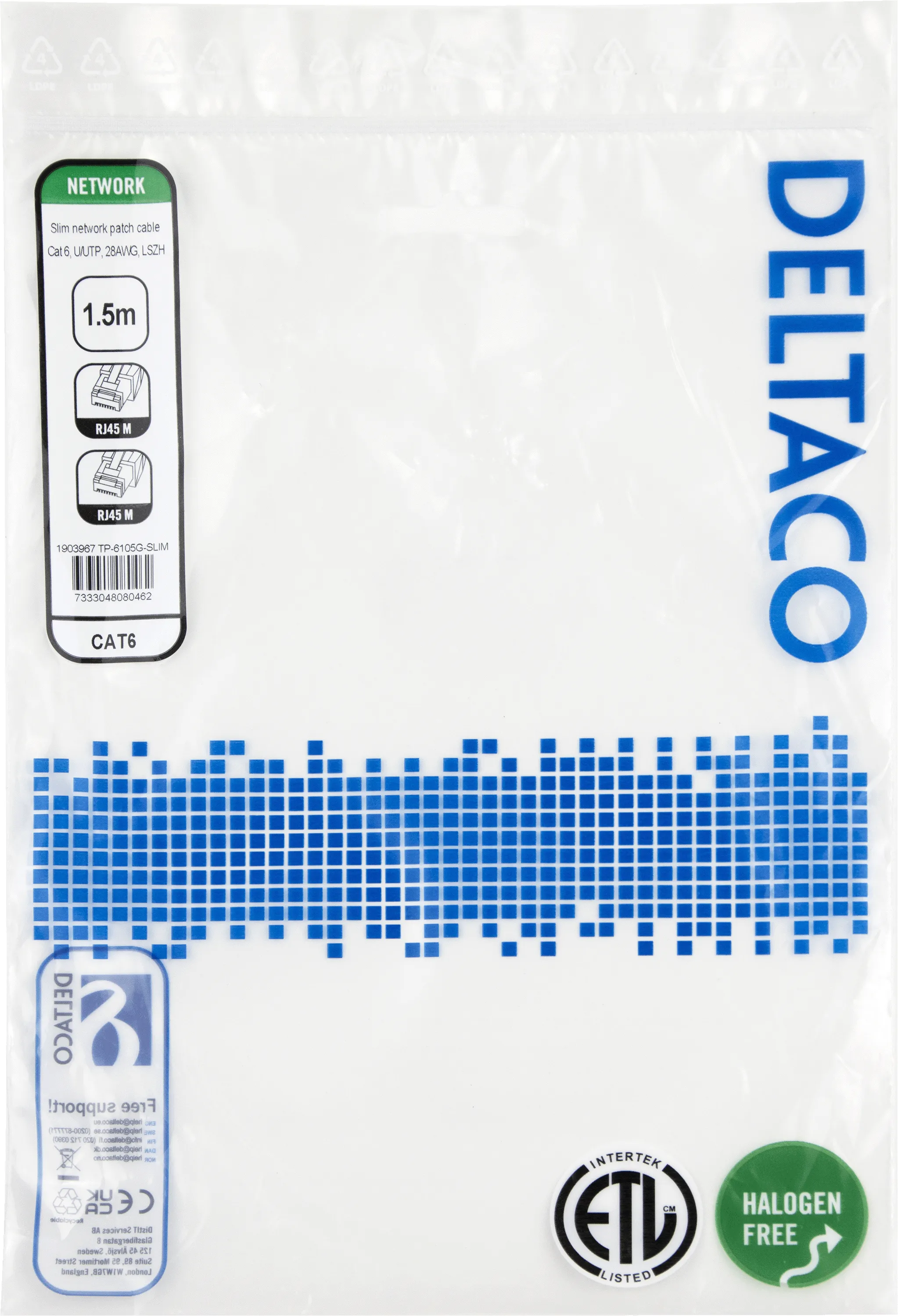 Deltaco Cat6 UTP RJ45 1.5m -verkkokaapeli, vihre&auml;