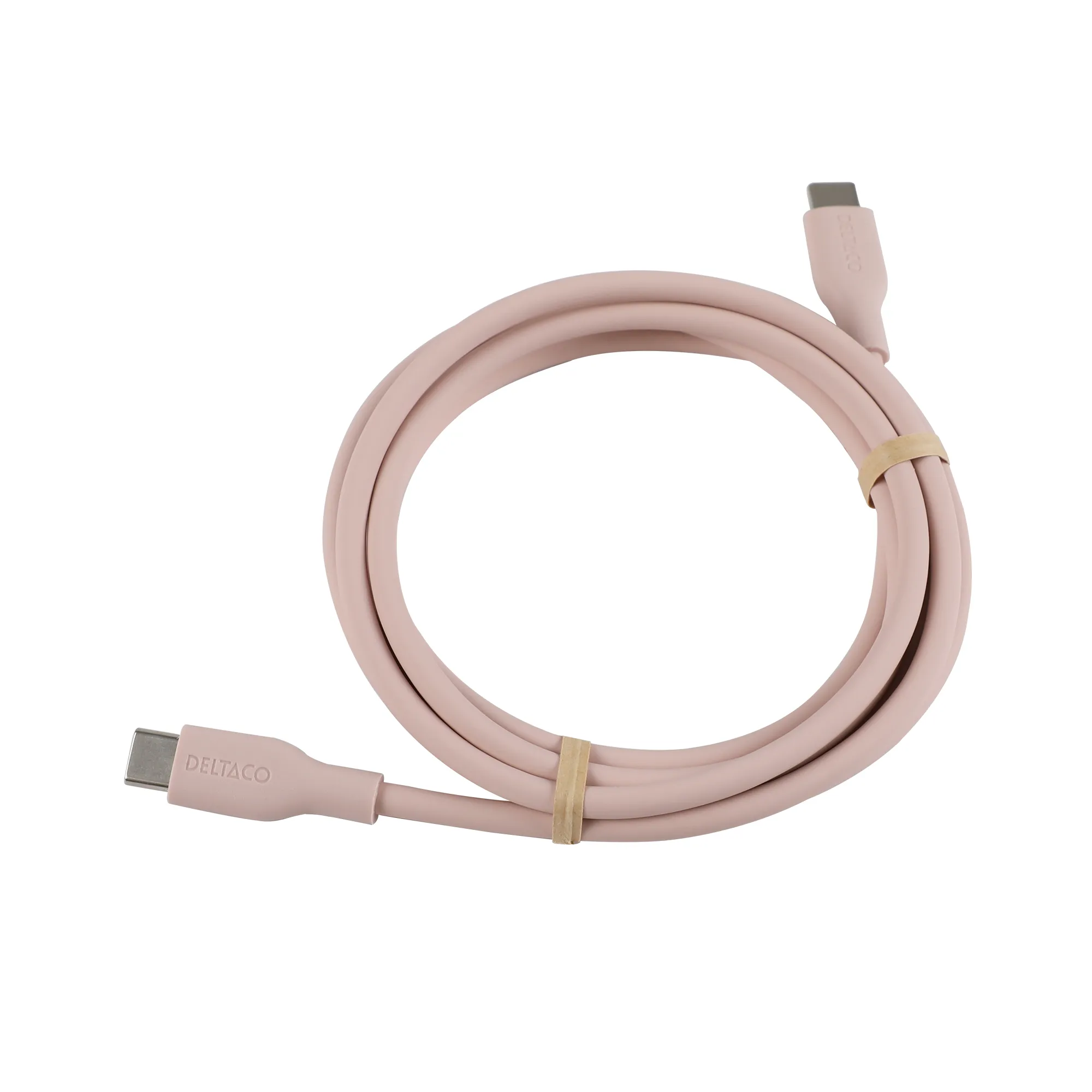 Deltaco USB-C - USB-C 2.0 SPR Silikoni -kaapeli, Pinkki, 1.5m