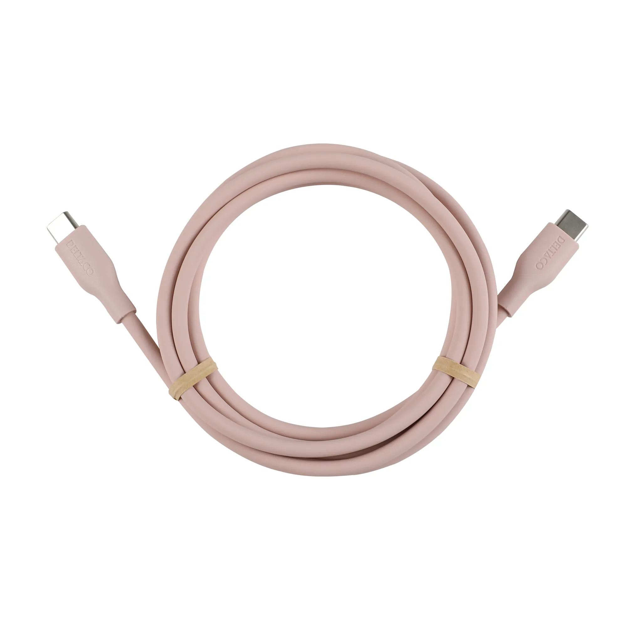 Deltaco USB-C - USB-C 2.0 SPR Silikoni -kaapeli, Pinkki, 1.5m