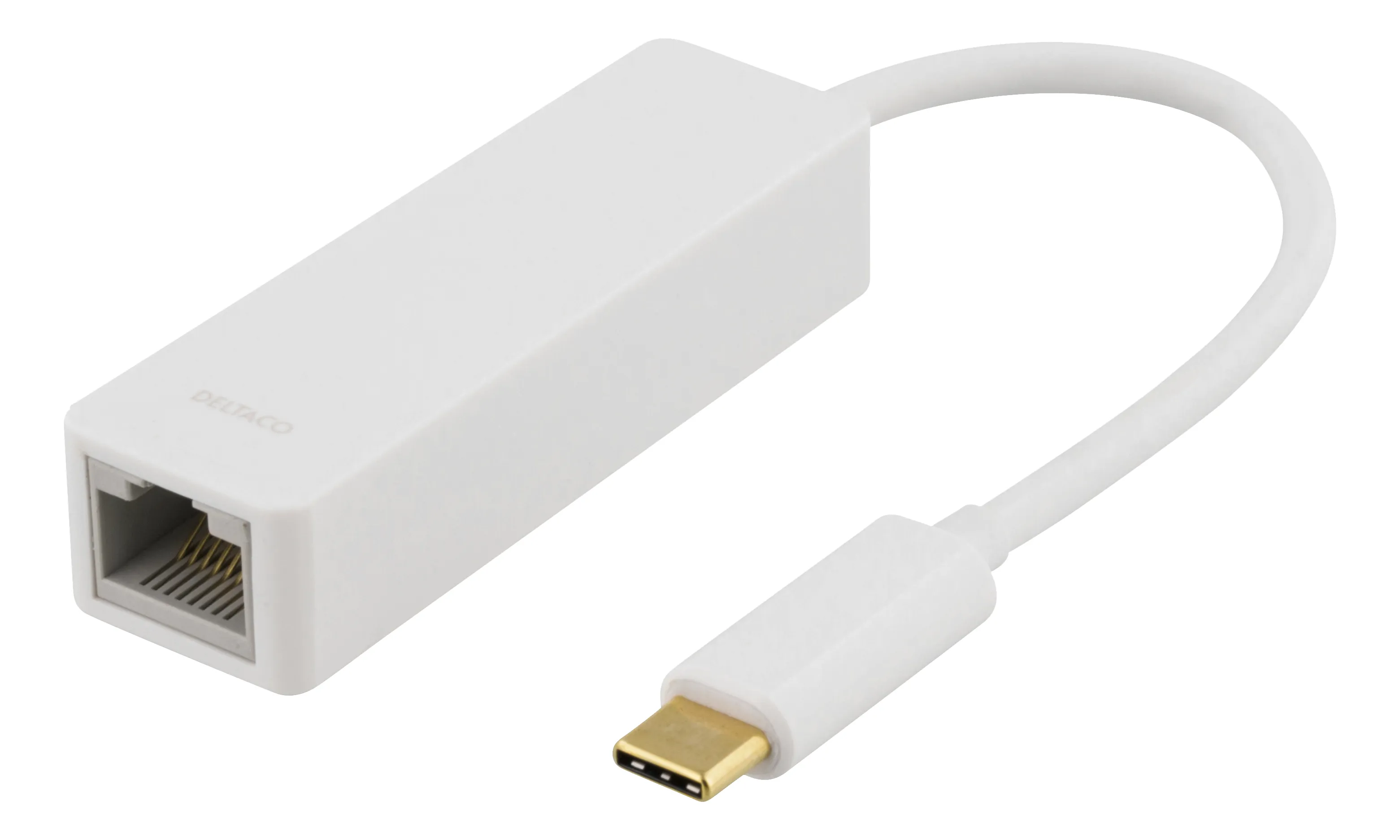 DELTACO USB 3.1 nätverksadapter, Gigabit, 1xRJ45, USB Typ C, vit
