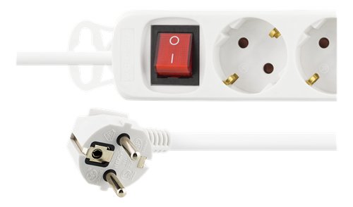 Deltaco GT-116B 3-osainen jatkojohto, 1,5m, Valkoinen