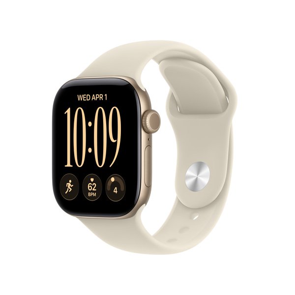 Apple Watch Series 12 (GPS + Cellular) 42 mm aluminiumboett ljust guld med sportband sand, S/M