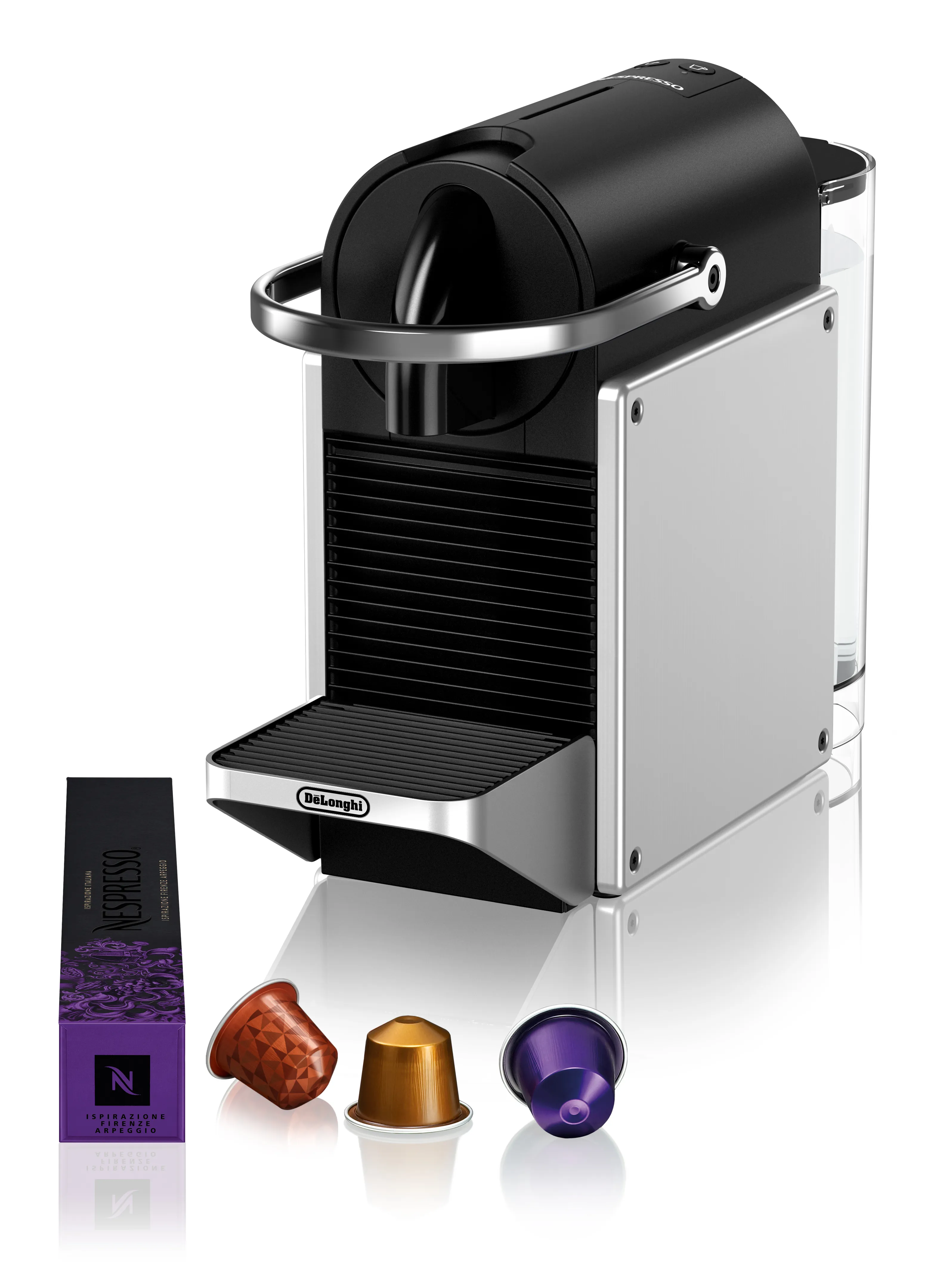 De'Longhi Nespresso Pixie EN127.BL Capsule Coffee Machine, Black/Grey/Silver