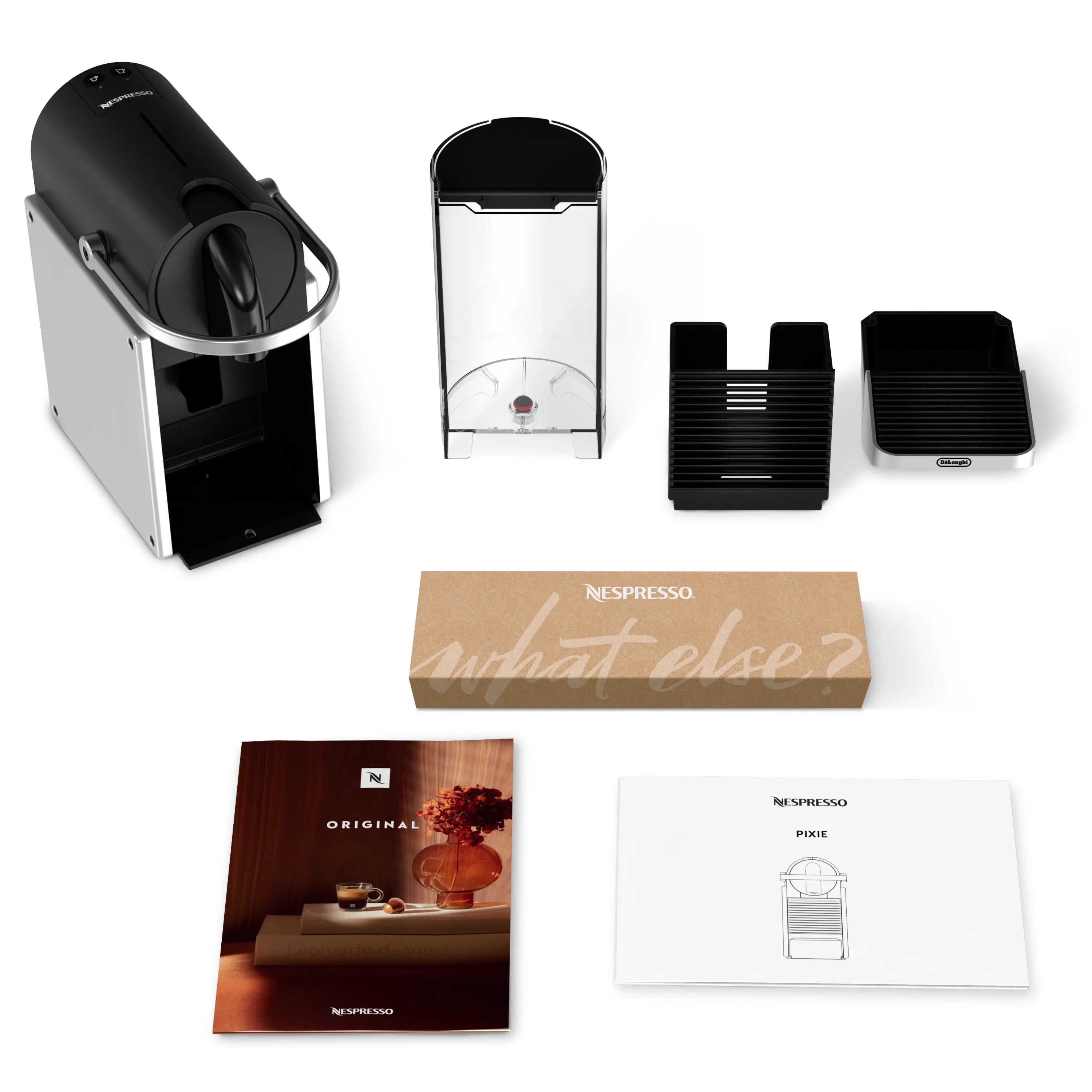 De'Longhi Nespresso Pixie EN127.BL Capsule Coffee Machine, Black/Grey/Silver