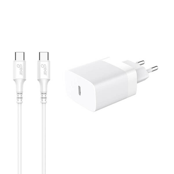 GEAR Charger 220V 1xUSB-C White PD/PPS 30W + Cable USB-C to USB-C