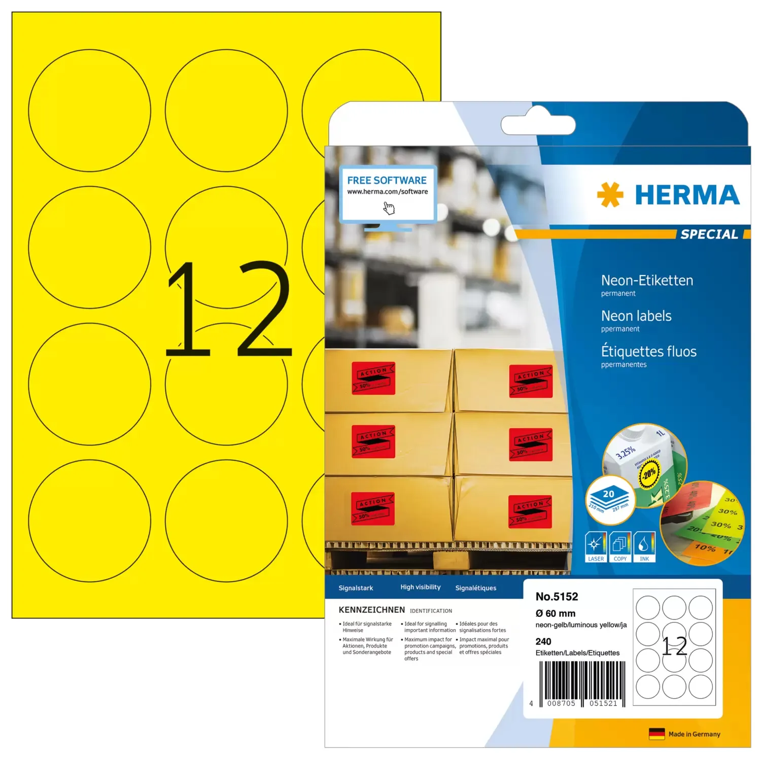 Herma label Special &oslash;60 neon yellow (240)