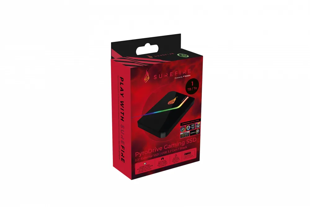 Surefire PyroDrive Gaming SSD USB 3.2 Gen 1 1Tt  -ulkoinen kovalevy, Musta