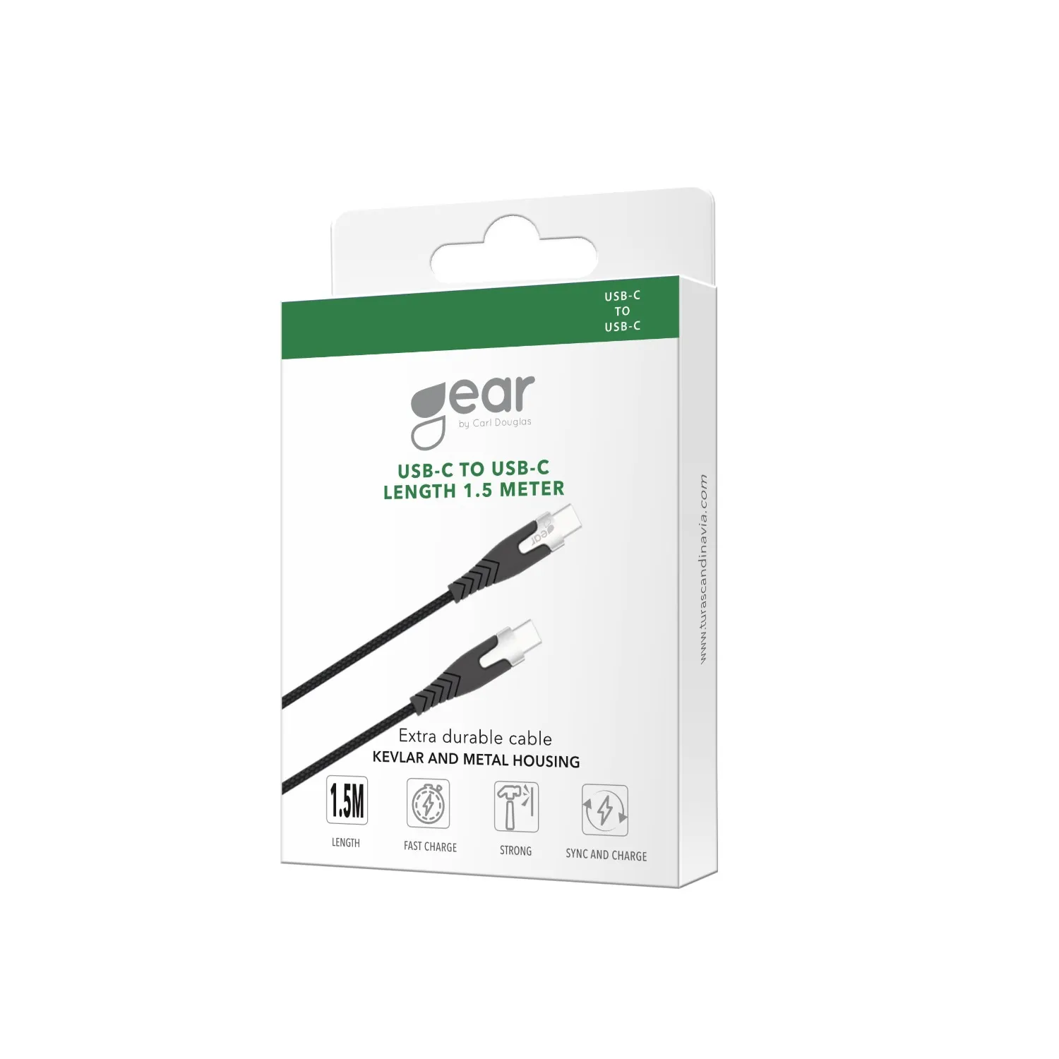 GEAR Pro USB-C kabel, 60 W, 1,5 m, svart