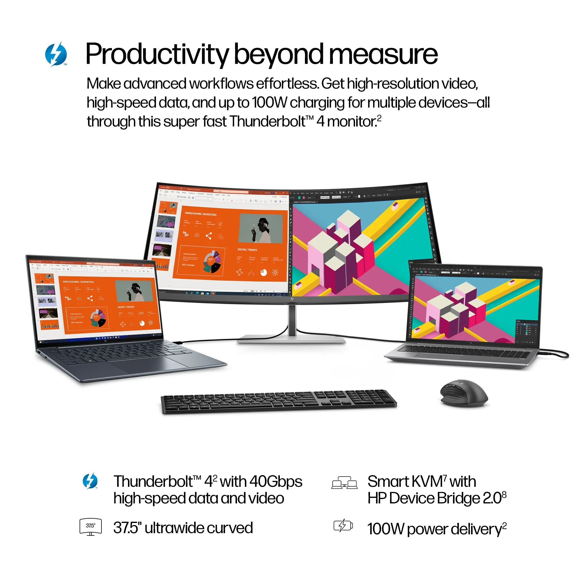 HP Series 7 Pro Thunderbolt 4 38" UW4K, IPS Black -kaareva n&auml;ytt&ouml;