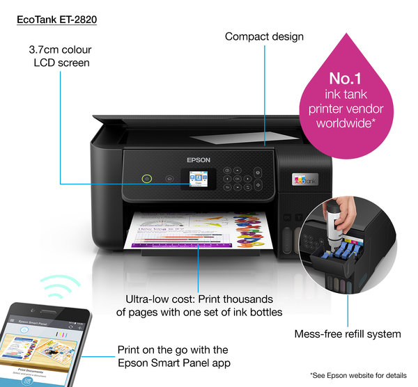 (Bargains) Epson Ecotank ET-2820 -mustesuihkumonitoimitulostin