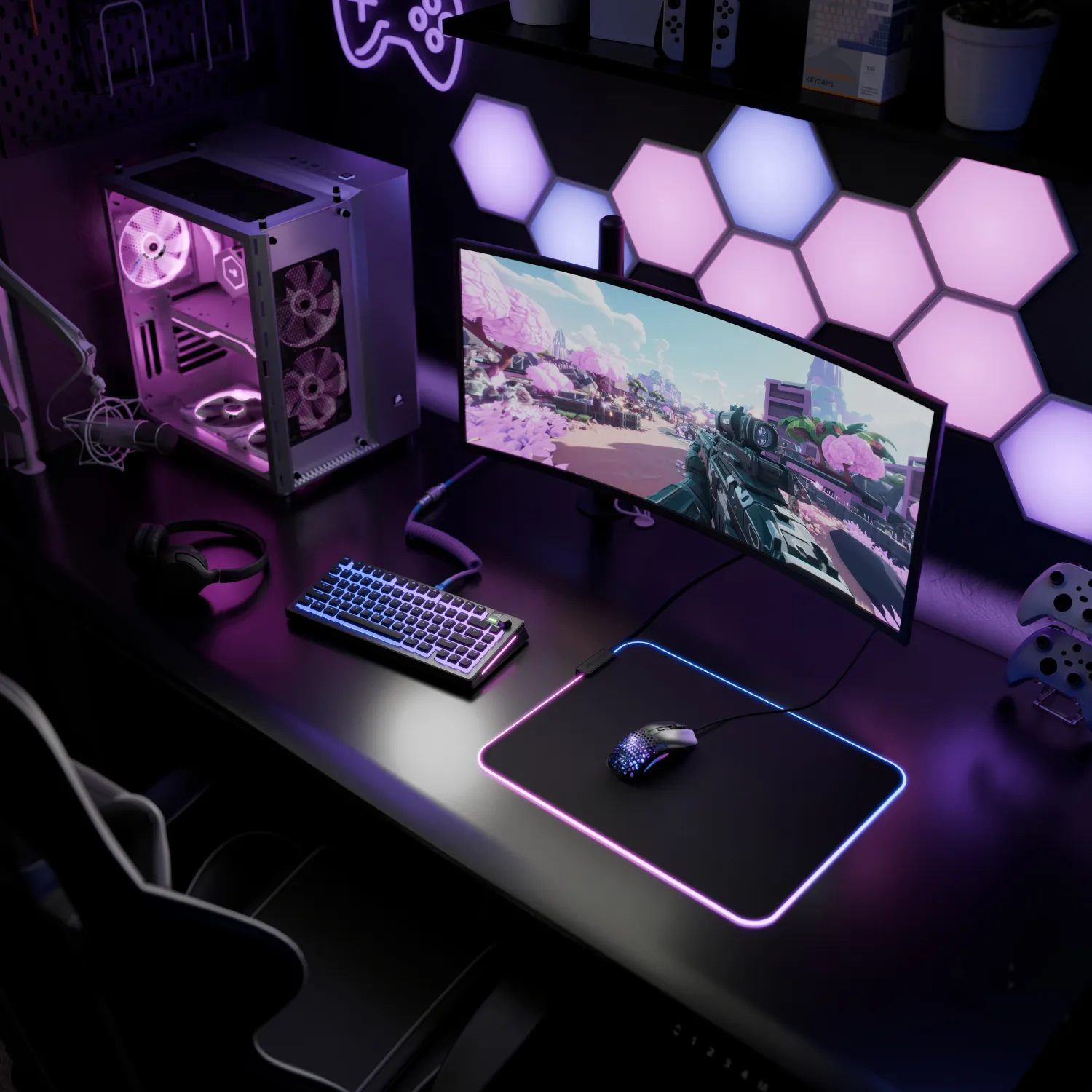 Glorious Pad 2 GLED XL - gaming mousepad, Black, 46x35cm