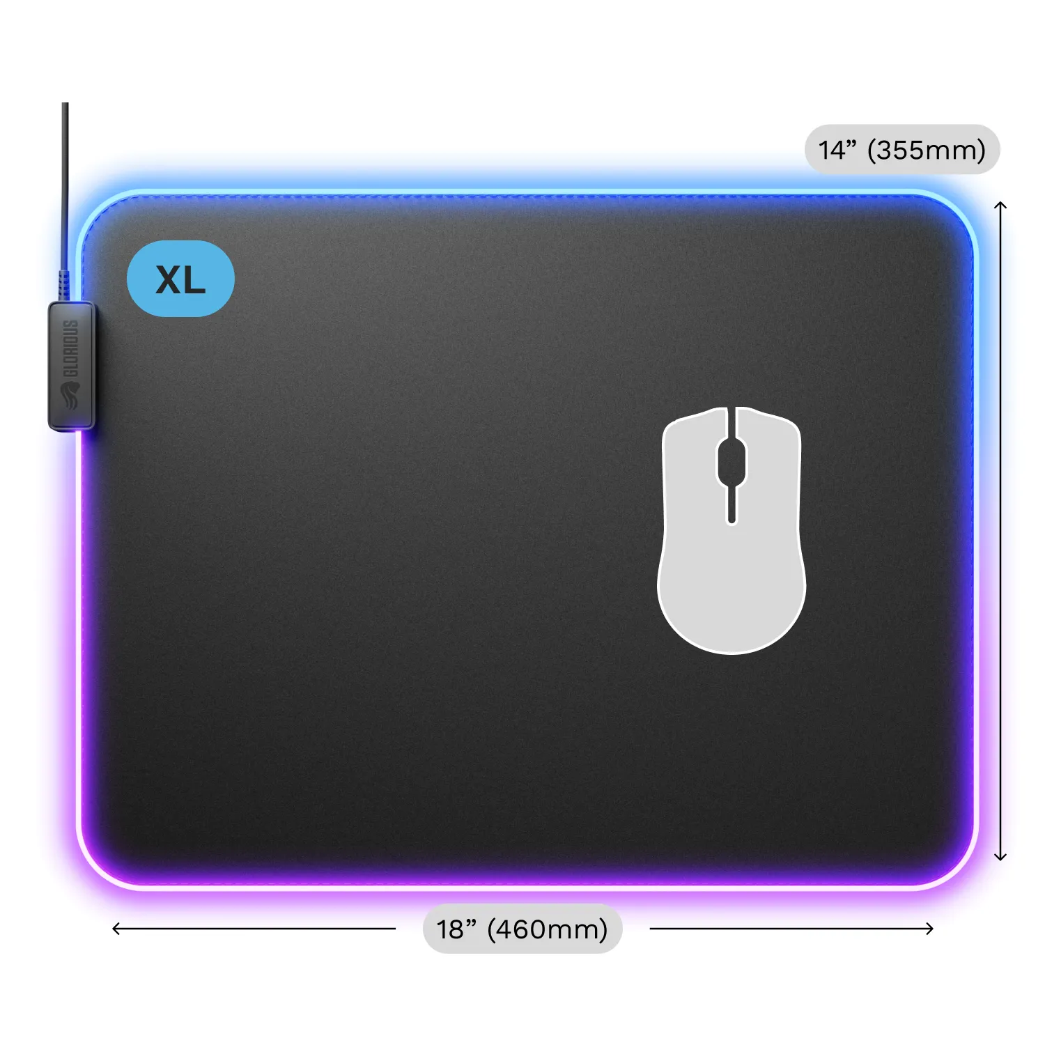 Glorious Pad 2 GLED XL - gaming mousepad, Black, 46x35cm