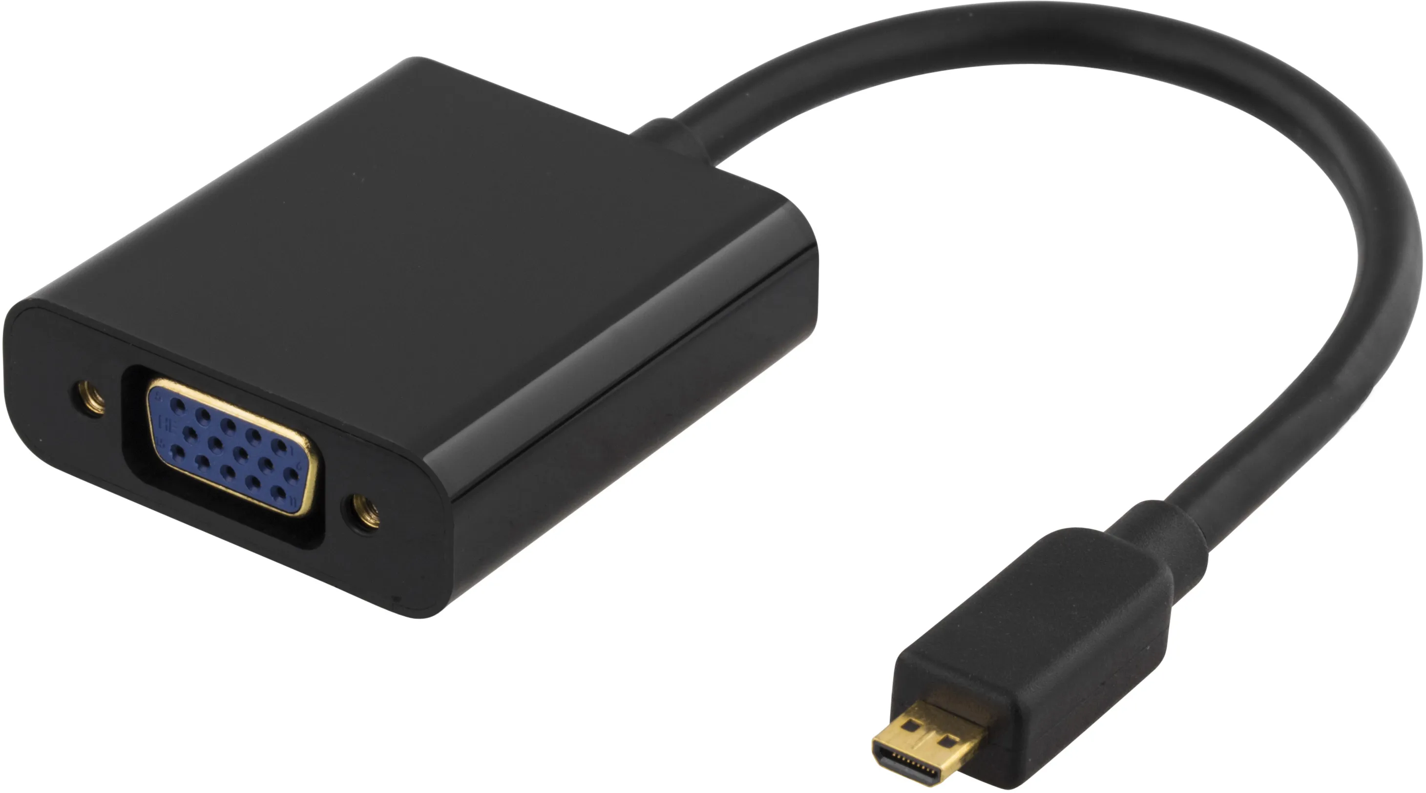 DELTACO micro HDMI - VGA-sovitin,19-pin ur -15-pin+3,5mm, 0,2m, musta