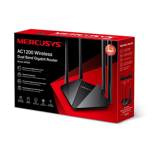 Mercusys MR30G Router, Wi-Fi 5, AC1200, Dual-band, Black