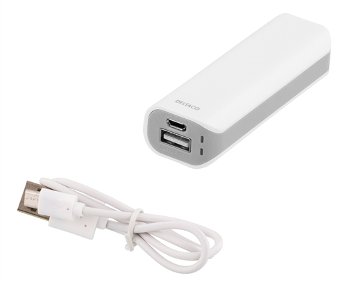 DELTACO Power bank, 2000mAh, 1xUSB Type A naaras, 5V 0,8A, valkoinen