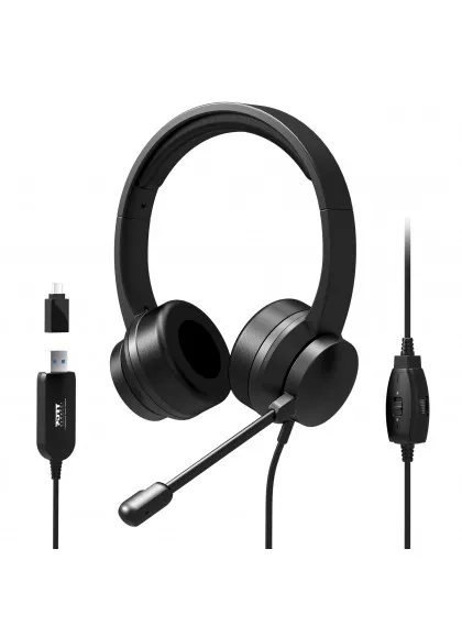 Port Designs Comfort Office USB Stereo - headset with Microphone (USB-C & USB-A)