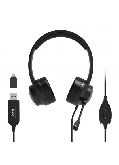 Port Designs Comfort Office USB Stereo - headset with Microphone (USB-C &amp; USB-A)