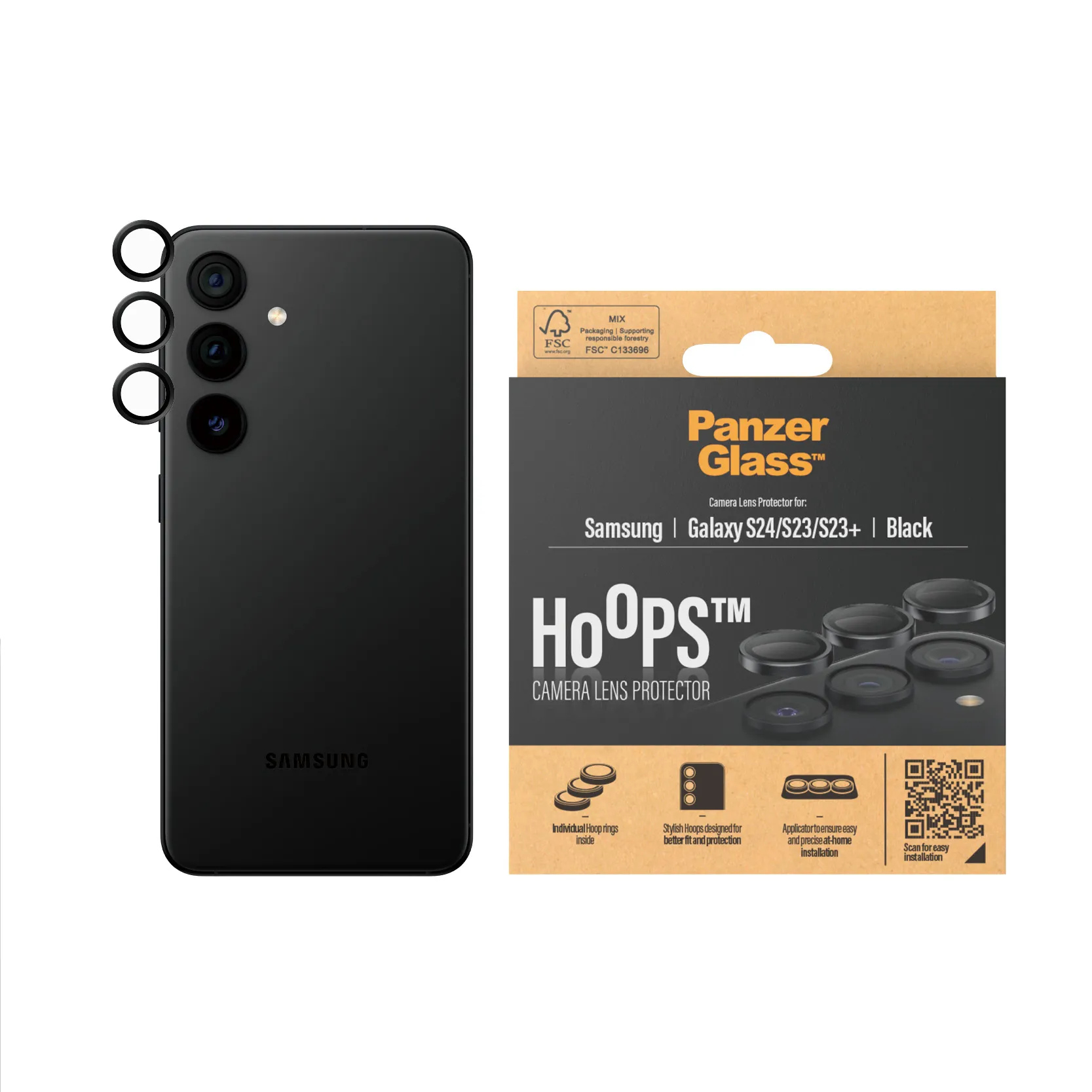 PanzerGlass Hoops Galaxy S24 / S23 / S23+ -kameran linssinsuoja, Black