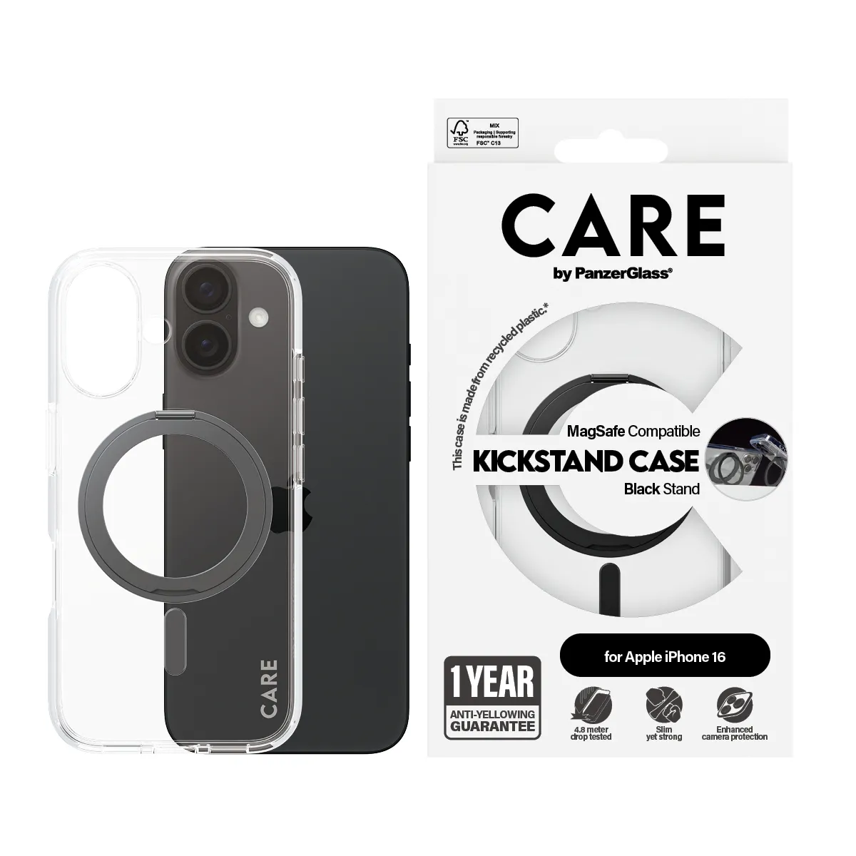 Care by PanzerGlass iPhone 16 MagSafe Fashionable Case, Black