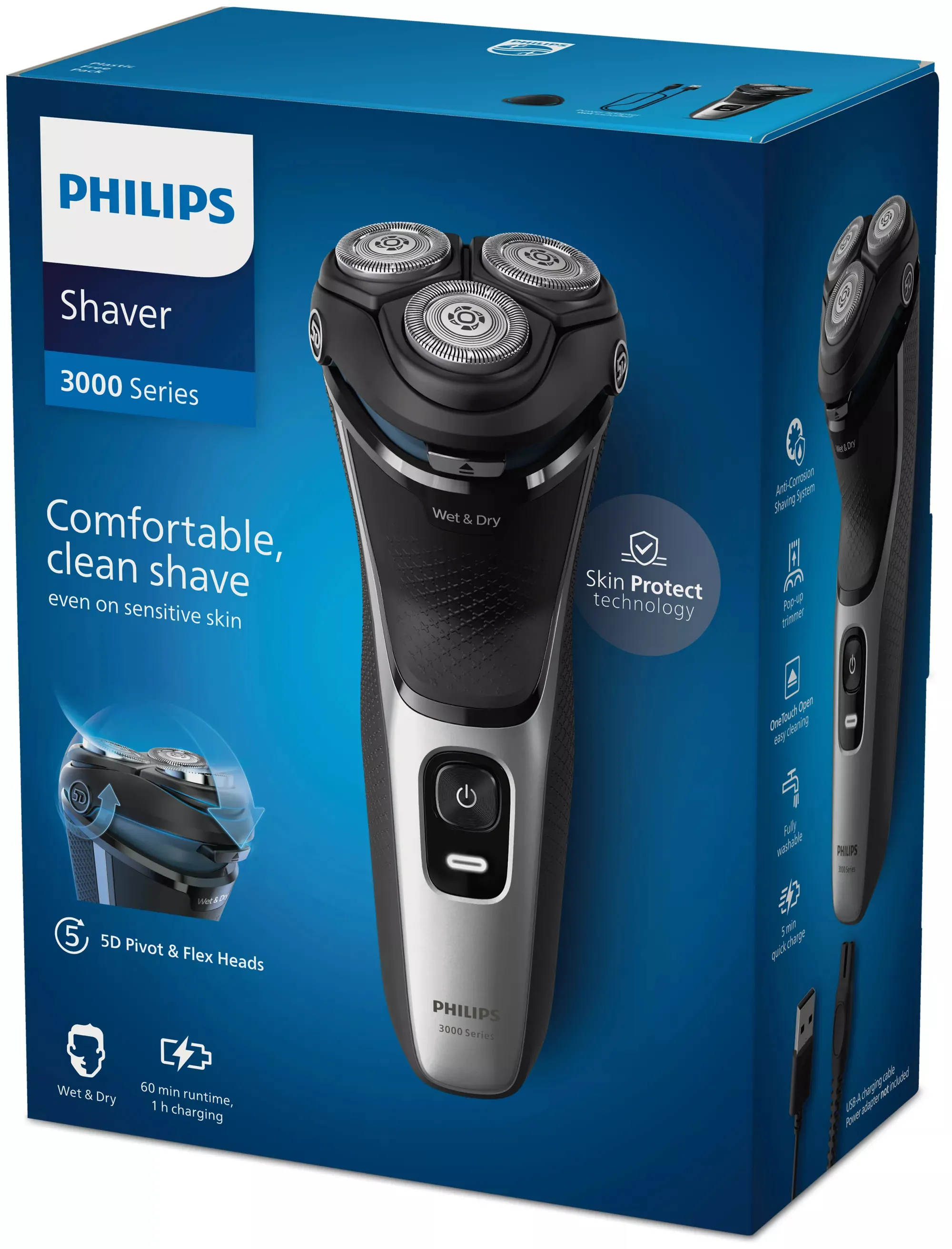 Philips Shaver 3000 Series S3143/00 Wet & Dry -parranajokone, musta ja hopea