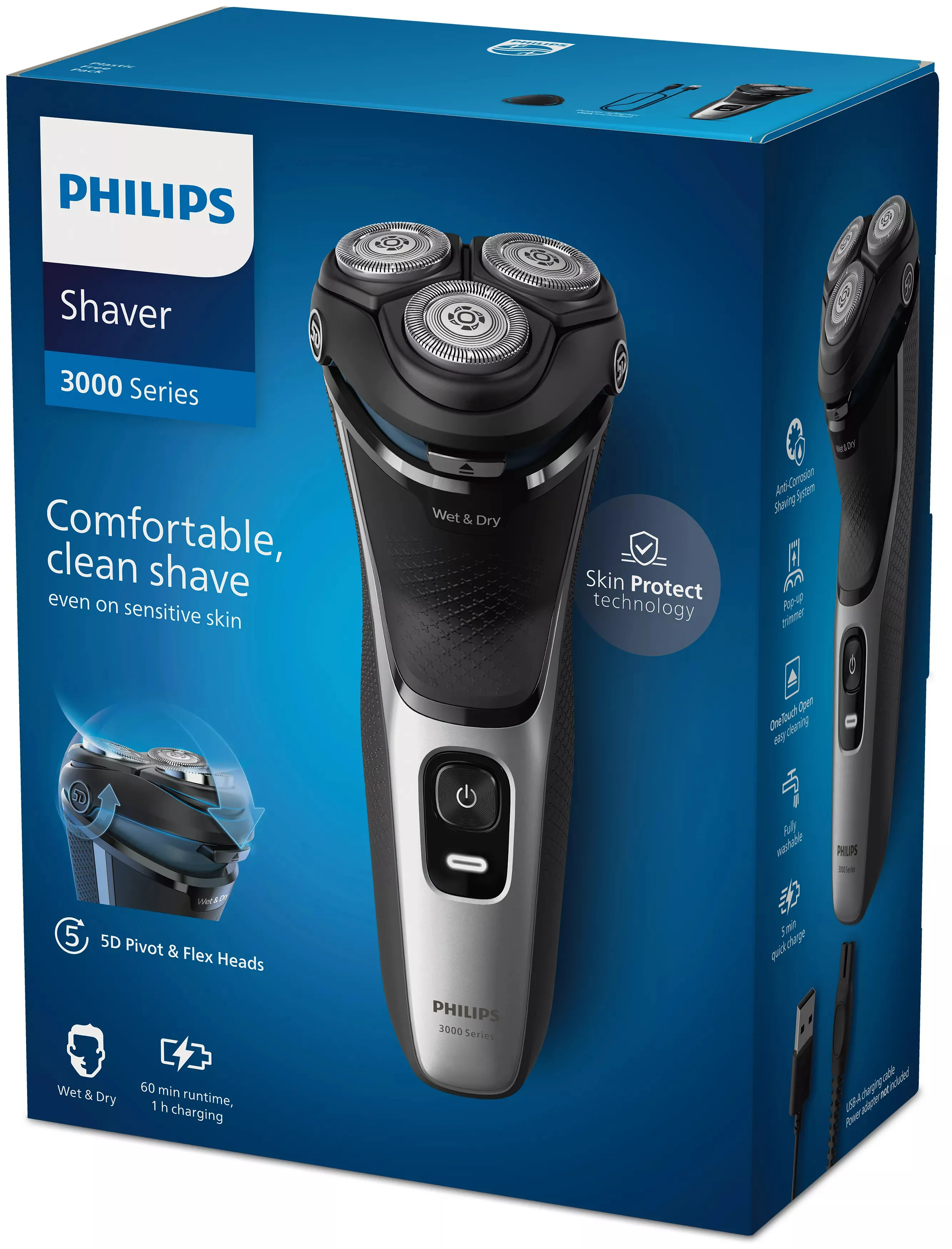 Philips Shaver 3000 Series S3143/00 Wet &amp; Dry -parranajokone, musta ja hopea