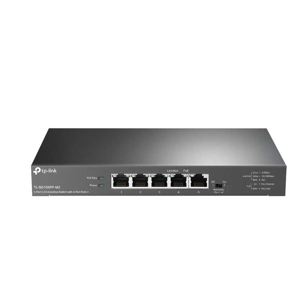 TP-Link TL-SG105PP-M2 - 5-porttinen 2,5 gigabitin hallitsematon PoE++ -kytkin, Musta