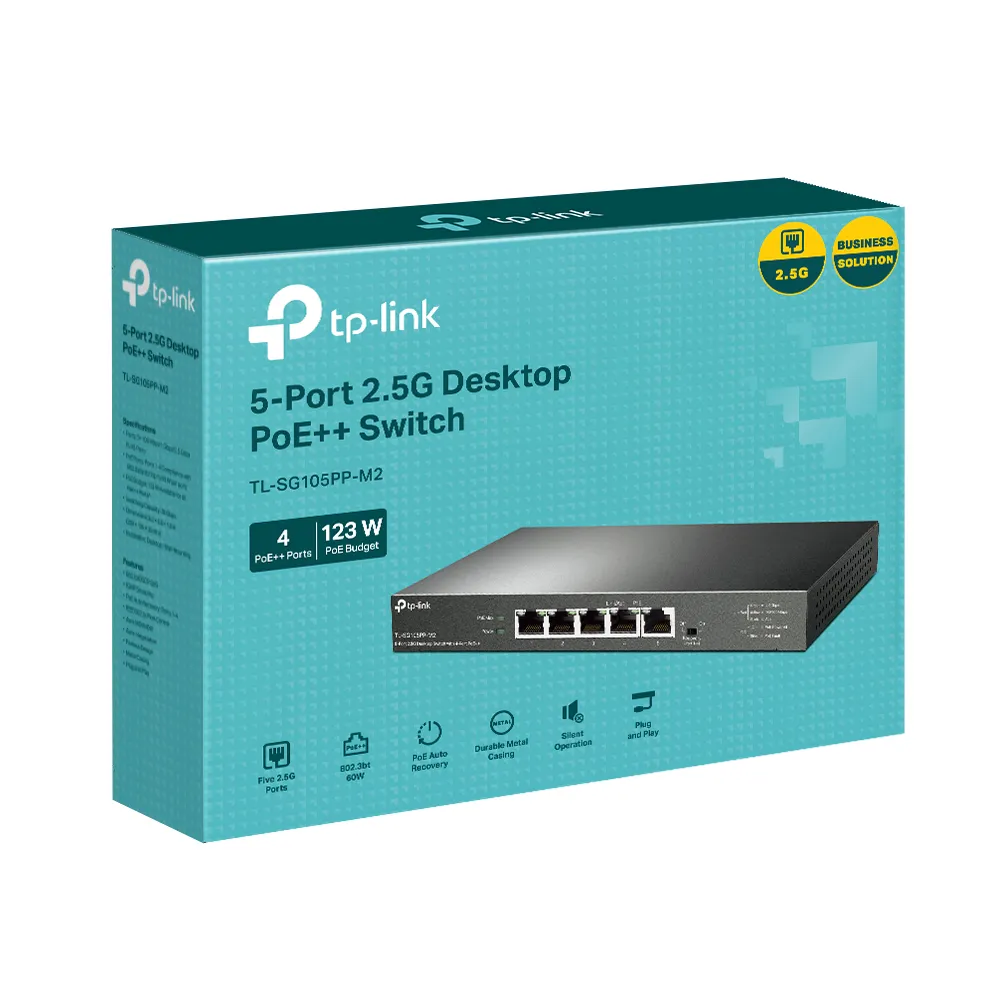 TP-Link TL-SG105PP-M2 - 5-port 2.5 Gigabit Unmanaged PoE++ Switch, Black