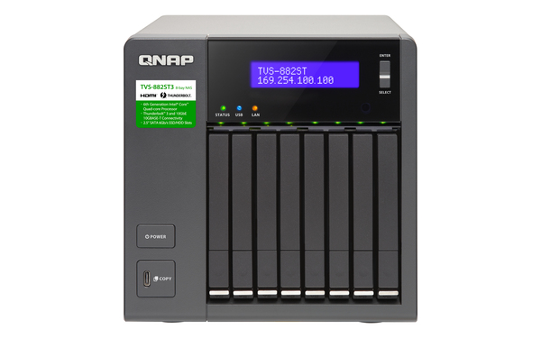 QNAP TVS-882ST3-i7-16G 8-Bay 2.5 SSD/HDD Thunderbolt 3 NAS SATA 6G Core i7-6700HQ 2.6 GHz (max. 3.5 GHz) 16GB DDR4 RAM 2x GbE LAN