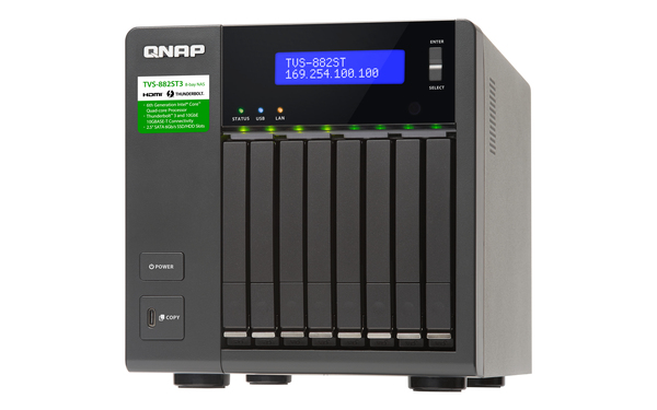 QNAP TVS-882ST3-i7-16G 8-Bay 2.5 SSD/HDD Thunderbolt 3 NAS SATA 6G Core i7-6700HQ 2.6 GHz (max. 3.5 GHz) 16GB DDR4 RAM 2x GbE LAN