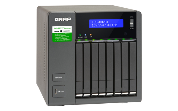 QNAP TVS-882ST3-i7-16G 8-Bay 2.5 SSD/HDD Thunderbolt 3 NAS SATA 6G Core i7-6700HQ 2.6 GHz (max. 3.5 GHz) 16GB DDR4 RAM 2x GbE LAN