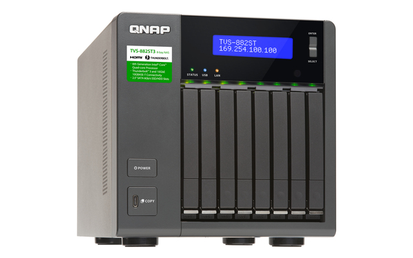 QNAP TVS-882ST3-i7-16G 8-Bay 2.5 SSD/HDD Thunderbolt 3 NAS SATA 6G Core i7-6700HQ 2.6 GHz (max. 3.5 GHz) 16GB DDR4 RAM 2x GbE LAN