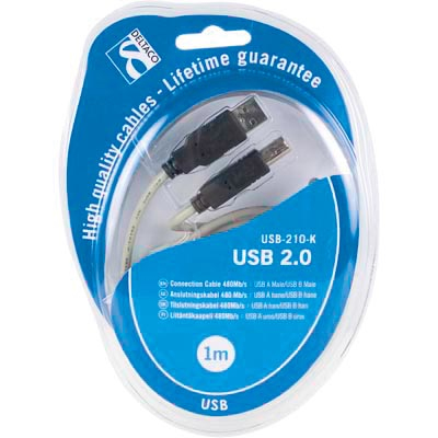 DELTACO USB 2.0 kaapeli A-B u-u, 1m