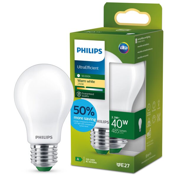 Philips UltraEfficient LED-lampa E27 A60 4W (60W) Frostad 840lm 2700K Dimbar