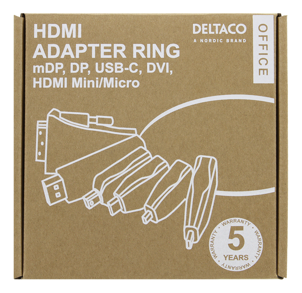 DELTACO Office, HDMI ADAPTER RING, mDP, DP, USB-C, DVI, HDMI C/D, 4K