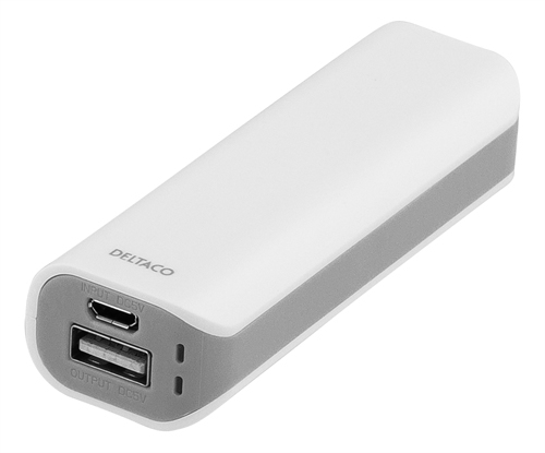 DELTACO Power bank, 2000mAh, 1xUSB Typ A ho, 5V 0,8A, vit