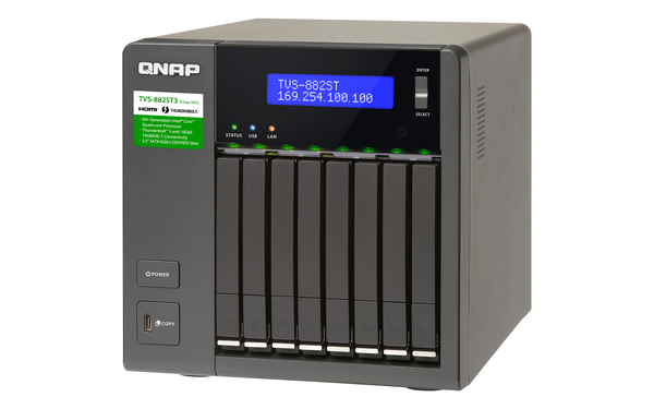 QNAP TVS-882ST3-i7-16G 8-Bay 2.5 SSD/HDD Thunderbolt 3 NAS SATA 6G Core i7-6700HQ 2.6 GHz (max. 3.5 GHz) 16GB DDR4 RAM 2x GbE LAN
