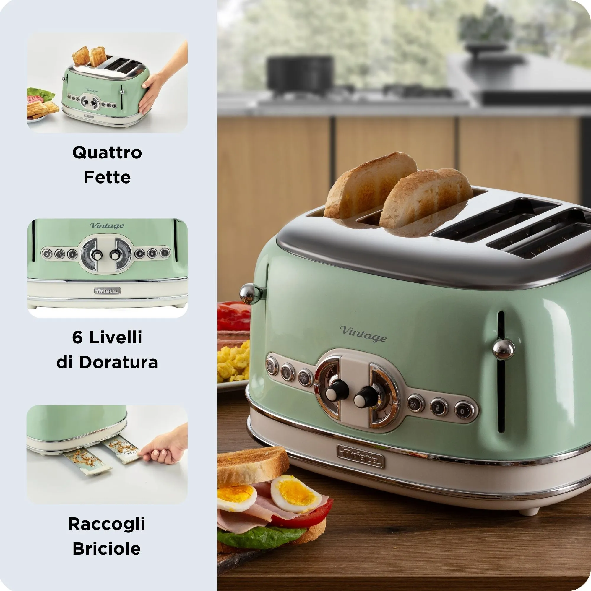 Ariete Vintage 0156GR toaster, 4 slices, Green