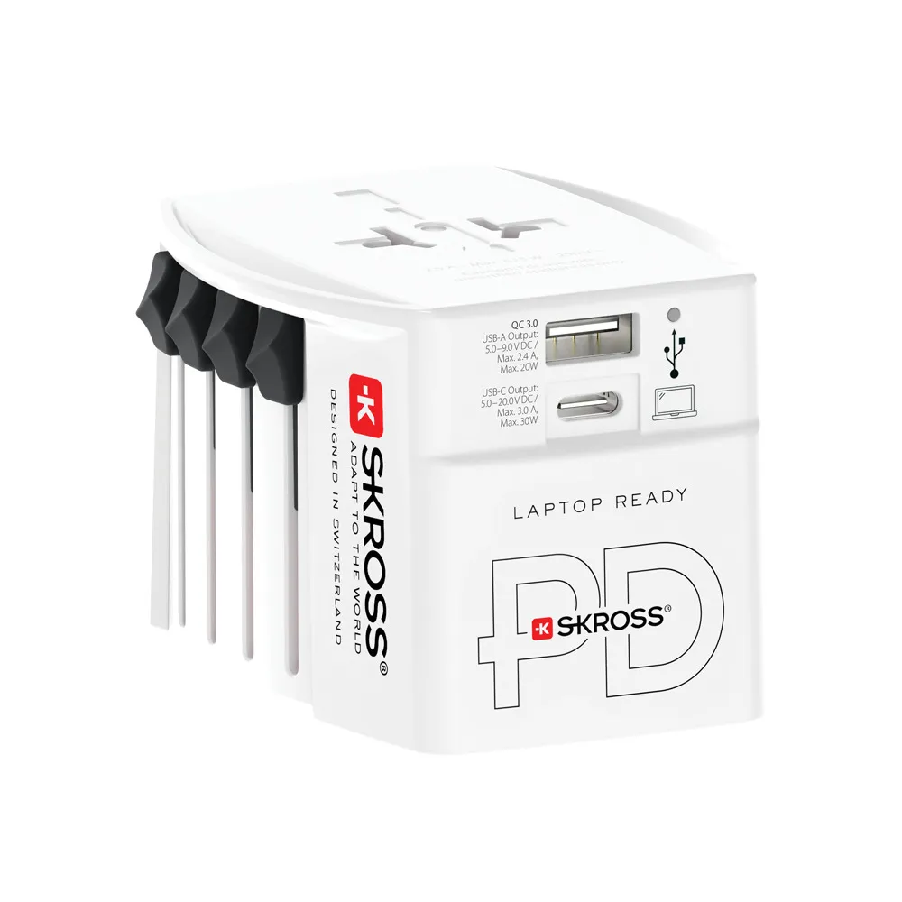 SKROSS MUV USB AC30PD - V&auml;rldsreseadapter, vit