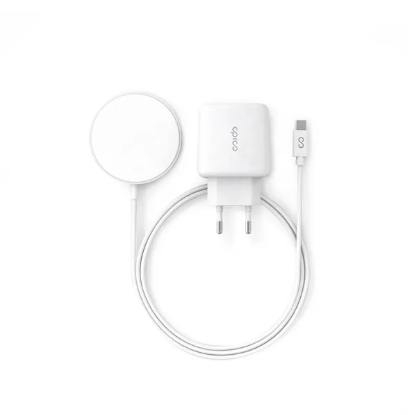 Epico Magnetic Wireless Charging Cable Bundle 7,5W/15W - With USB-C Cable  &  20W PD Charger - White