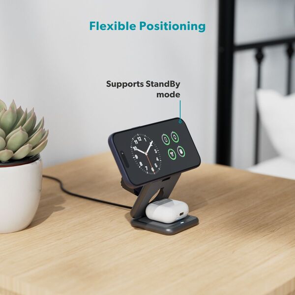 Epico UltraBase Qi2 25W 3in1 Fold Metal Mag+ Wireless Charging Stand EF60 | Space Grey | Protective  &  Travel Pouch Included