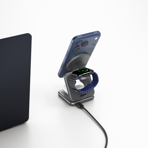 Epico UltraBase Qi2 25W 3in1 Fold Metal Mag+ Wireless Charging Stand EF60 | Space Grey | Protective  &amp;  Travel Pouch Included