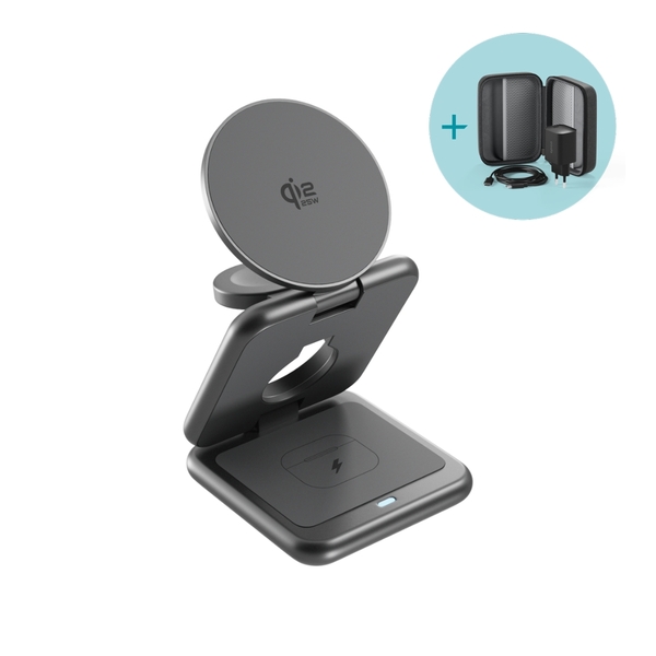 Epico UltraBase Qi2 25W 3in1 Fold Metal Mag+ Wireless Charging Stand EF60 | Space Grey | Protective  &  Travel Pouch Included