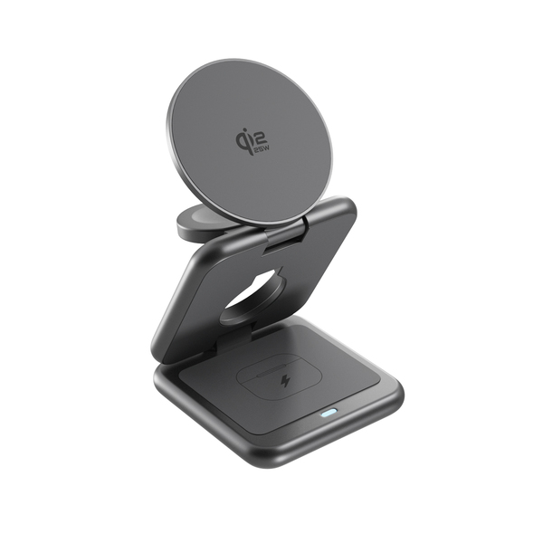 Epico UltraBase Qi2 25W 3in1 Fold Metal Mag+ Wireless Charging Stand EF60 | Space Grey | Protective  &  Travel Pouch Included