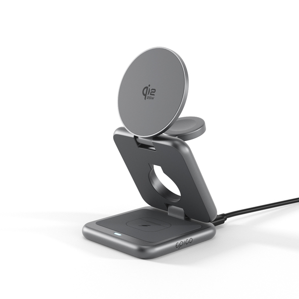 Epico UltraBase Qi2 25W 3in1 Fold Metal Mag+ Wireless Charging Stand EF60 | Space Grey | Protective  &amp;  Travel Pouch Included