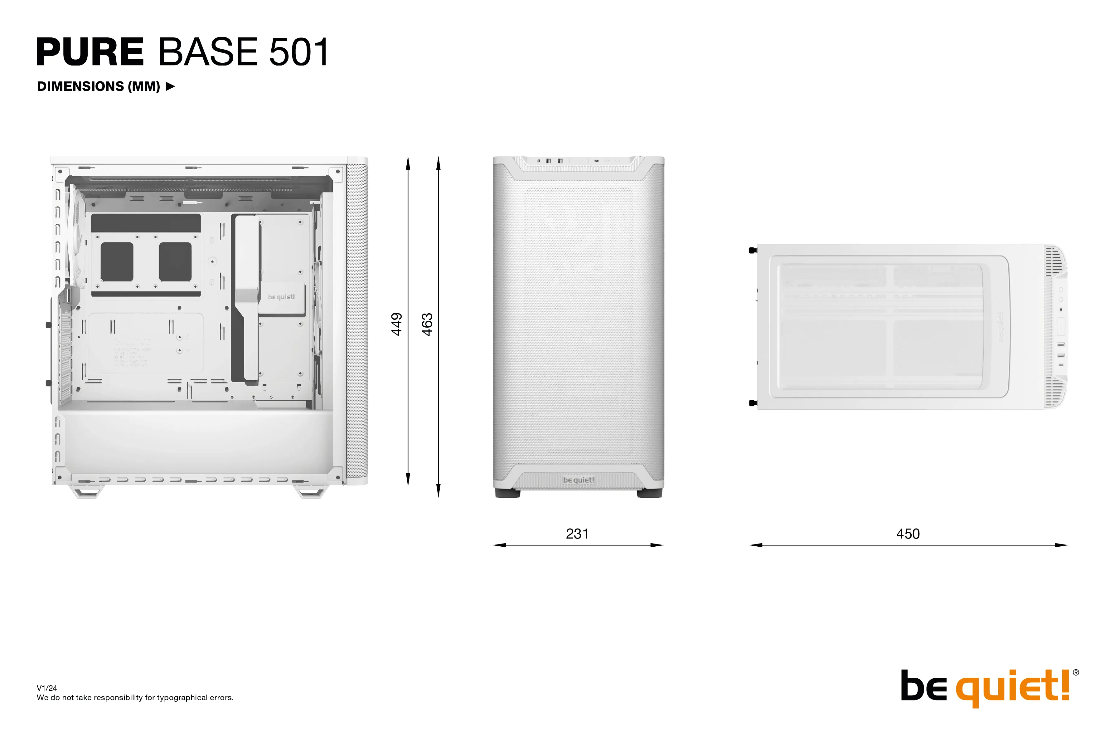 be quiet! Pure Base 501 Airflow -miditornikotelo ikkunalla, valkoinen