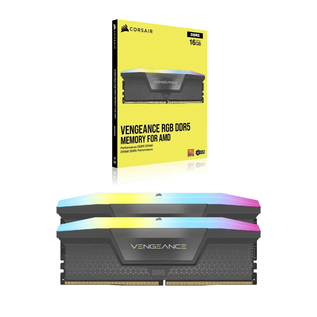 Corsair Vengeance RGB 64 GB (2 x 32 GB) DDR5 5600 MHz, CL40 minne, gr&aring; (EXPO/XMP)
