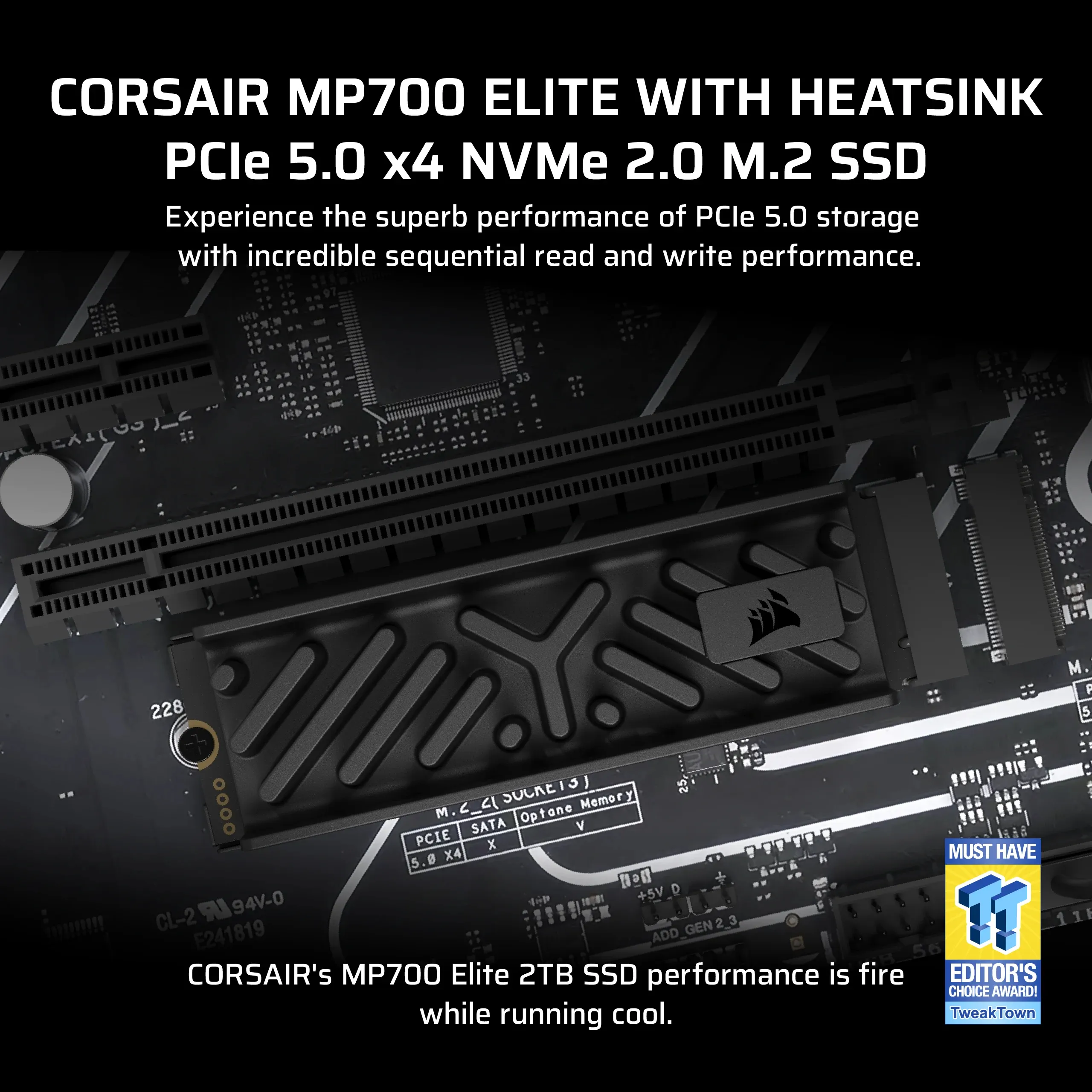 Corsair MP700 Elite 4TB M.2 PCIe 5.0 x4 NVMe SSD, Black