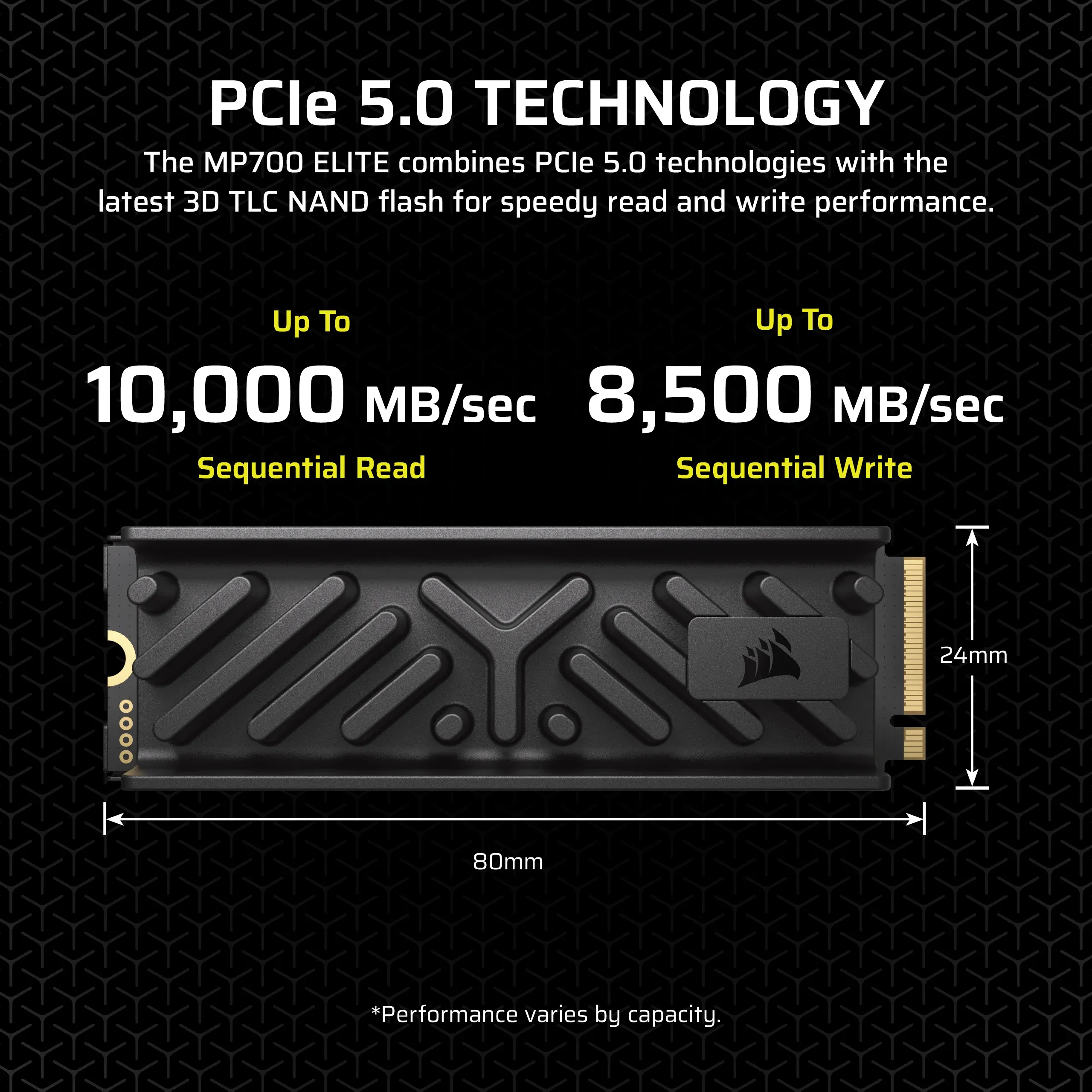 Corsair MP700 Elite 4TB M.2 PCIe 5.0 x4 NVMe SSD, Black