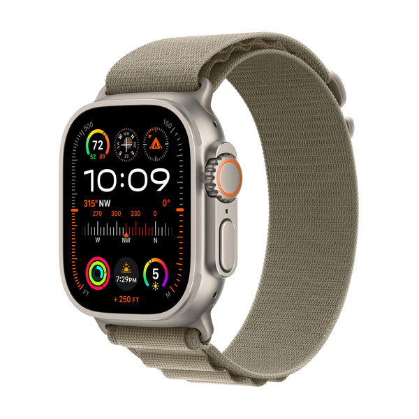 Apple Watch Ultra 2 GPS + Cellular, 49mm Titaanikuori, Alpine‑ranneke, Oliivinvihreä (Suuri)