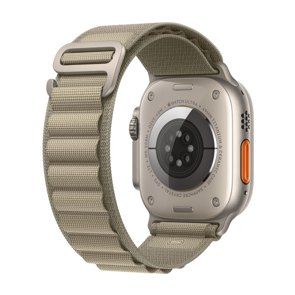 Apple Watch Ultra 2 GPS + Cellular, 49mm Titaanikuori, Alpine‑ranneke, Oliivinvihre&auml; (Pieni)